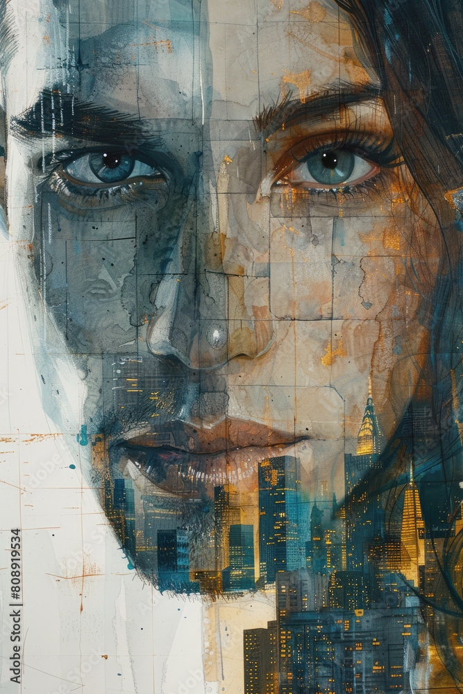 A painting depicting a man and a beautiful woman standing side by side. Cover of a modern love book, romance novel. A painting depicting a man and a beautiful woman standing side by side. Cover of a modern love book, romance novel.