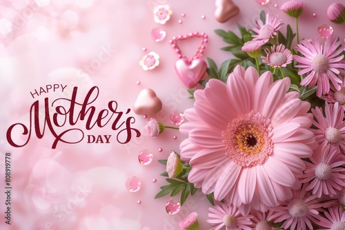 A floral poster for mother's day, flower design on colorful background with happy mother day typography text, congratulation mom template, international event for mommy.