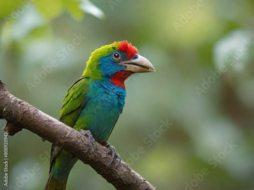 A colorful bird sits on a tree in the forest ai generated © Ridoy Rahman