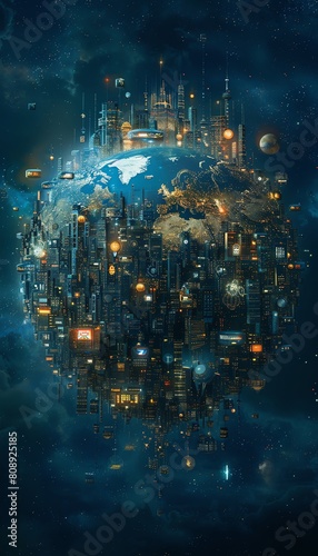 A giant globe made up of various technological devices symbolizing connectivity photo