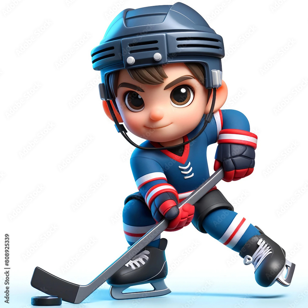 a young boy playing ice hockey, a 3d character a young boy playing ice hockey, a 3d character