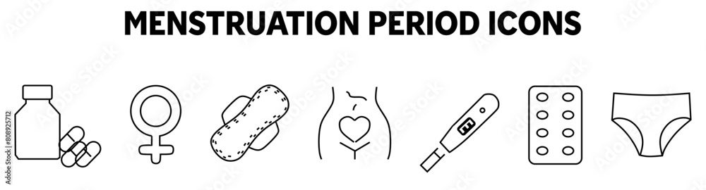 Menstruation, period and menses concept editable stroke outline icon isolated on white background flat vector illustration.