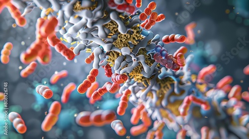Medical illustration of antimicrobial peptides at work against bacteria photo