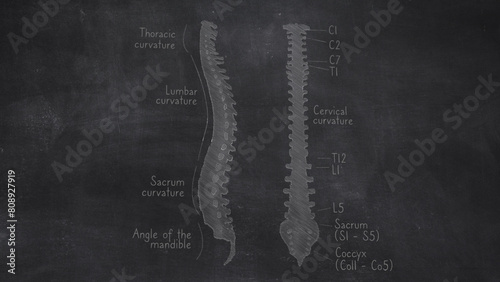 Human Spine Vertebral Column Anatomy Hand Drawn On Chalkboard