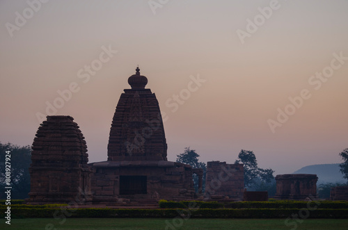 The Pattadakal Monuments during Sunrise  Karnataka  India. UNESCO World Heritage Site