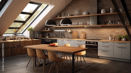 Stylish kitchen interior with modern furniture. © hamad