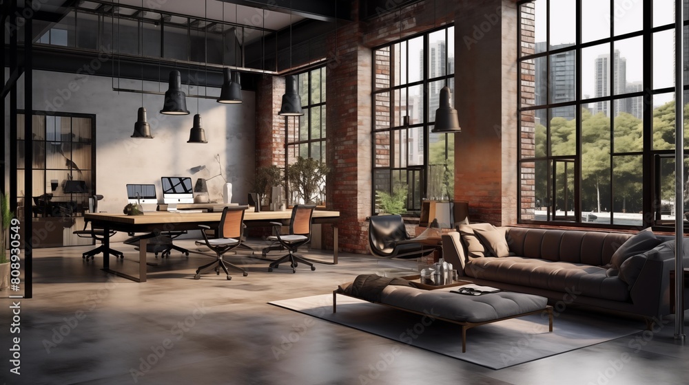 Stylish Office. Industrial Interior Design Background. Stylish Office. Industrial Interior Design Background.