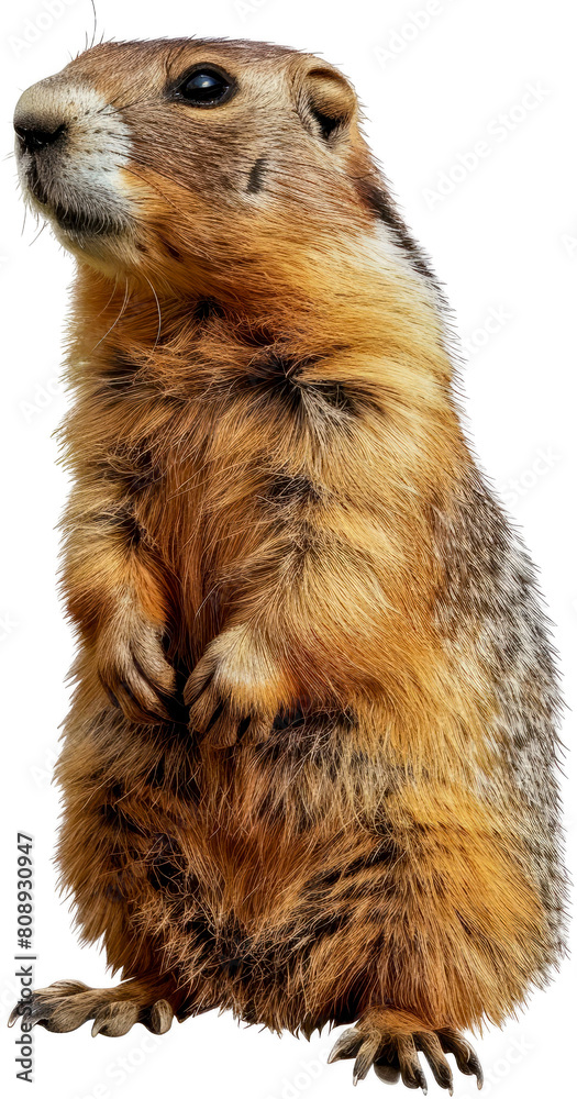 Detailed close-up of a marmot in natural pose cut out on transparent background Detailed close-up of a marmot in natural pose cut out on transparent background