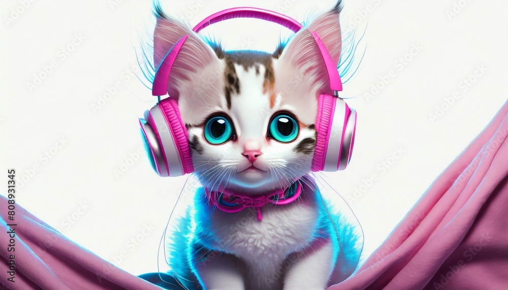 Fototapeta premium cat with pink headphones