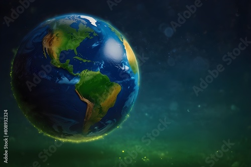 Earth globe graphic on a blue background with plants  a copy of the space banner  an ecological earth day  a safe butterfly flower  and environmental challenges. 