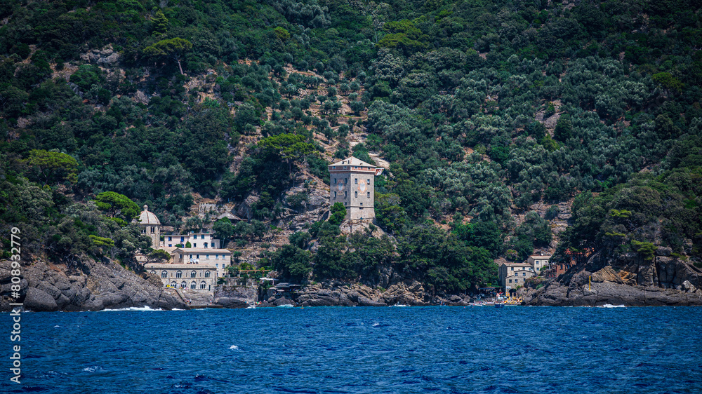 Magic of Liguria. Timeless images. Ancient abbey of San Fruttuoso, bay and historic building guarded by the FAI. Italian Environmental Fund.