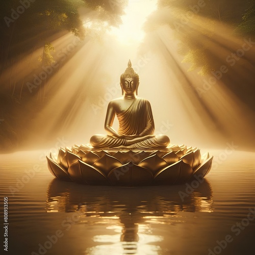Golden Buddha sitting on the river