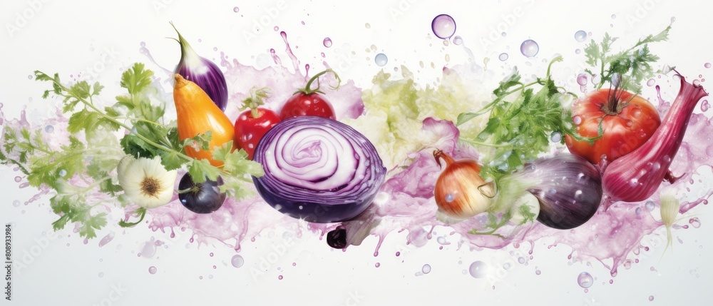 Including all kinds of vegetables, watercolor style, Generative AI Including all kinds of vegetables, watercolor style, Generative AI