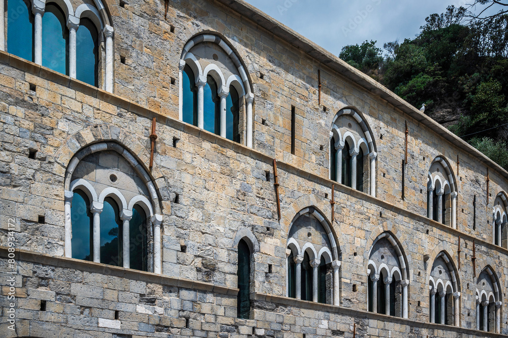 Magic of Liguria. Timeless images. Ancient abbey of San Fruttuoso, bay and historic building guarded by the FAI. Italian Environmental Fund. 