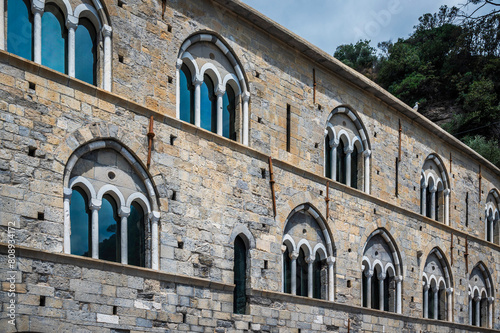 Magic of Liguria. Timeless images. Ancient abbey of San Fruttuoso  bay and historic building guarded by the FAI. Italian Environmental Fund. 