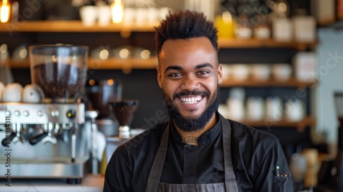 Cheerful Barista at Coffee Shop.