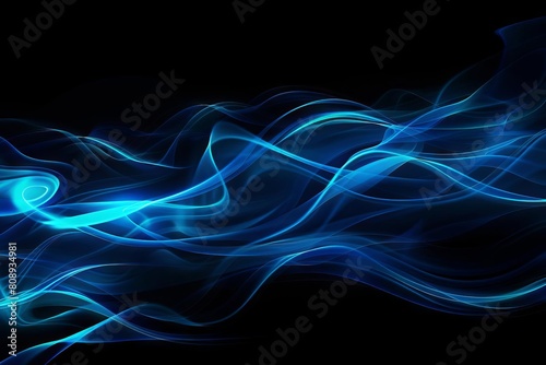 abstract swirling blue smoke patterns on black background digital art