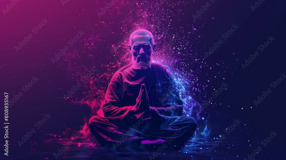 Illustration of a holy man meditating in a serene meditation Illustration of a holy man meditating in a serene meditation
