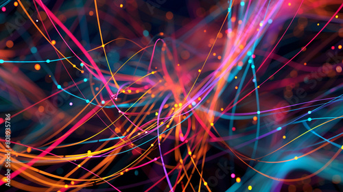 An abstract visualization of a digital network, with colorful lines and nodes forming a dynamic plexus. photo