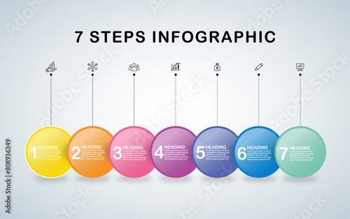 Infographic design with icons and 7 options or steps. Circular Infographics business concept. Can be used for info graphics, flow charts, presentations, mobile web sites, printed materials.