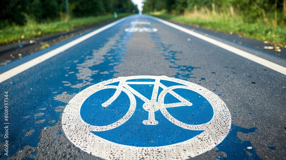 Fototapeta premium Bicycle road sign symbol to indicate the road for bicycles lane. world bicycle day background concept