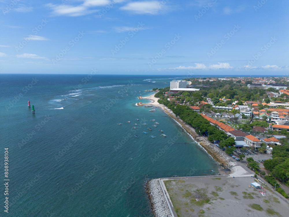 Aerial view of Sanur beach, Bali, Indonesia.