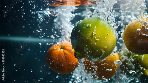 Submerged Citrus Fruits Splashing in High Water Tank Photography Generative ai photo