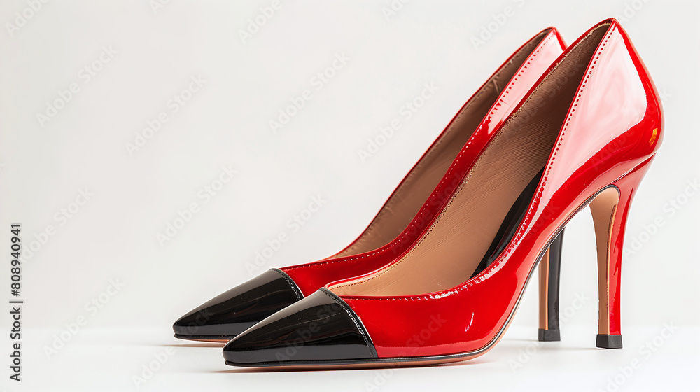 Elegant Red and Black High Heel Shoes on White Background for Fashion and Style Elegant Red and Black High Heel Shoes on White Background for Fashion and Style