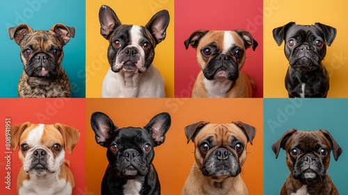 a group of dogs with different colored backgrounds