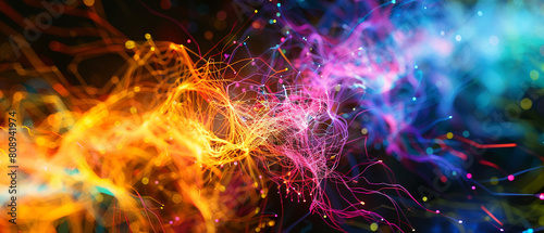 A dynamic array of colorful digital filaments, symbolizing the intricate pathways of network communication.