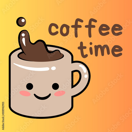 Pink and Brown coffee time Square Sticker 
