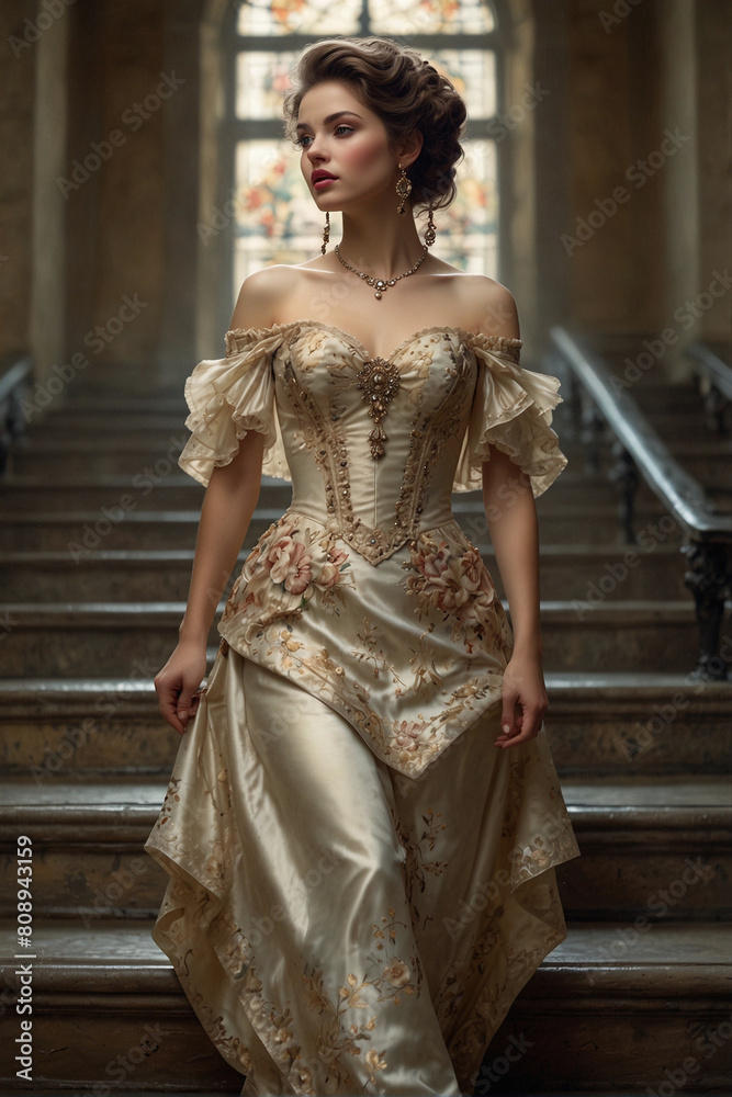Fototapeta premium Elegant Woman on Grand Staircase