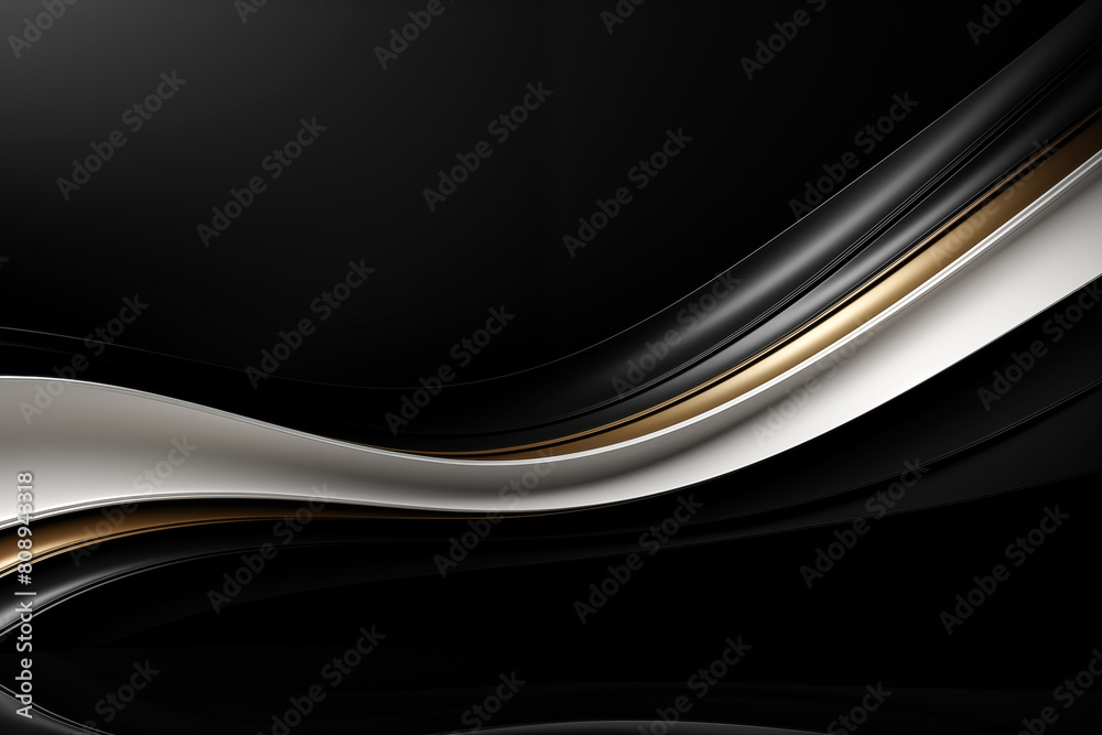 Obraz premium Abstract black and white wavy background with gold lines.