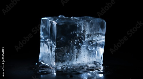 Single ice cube on black background