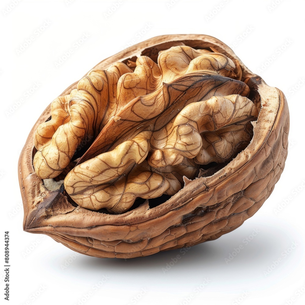 a walnut shell with a walnut kernel in it a walnut shell with a walnut kernel in it