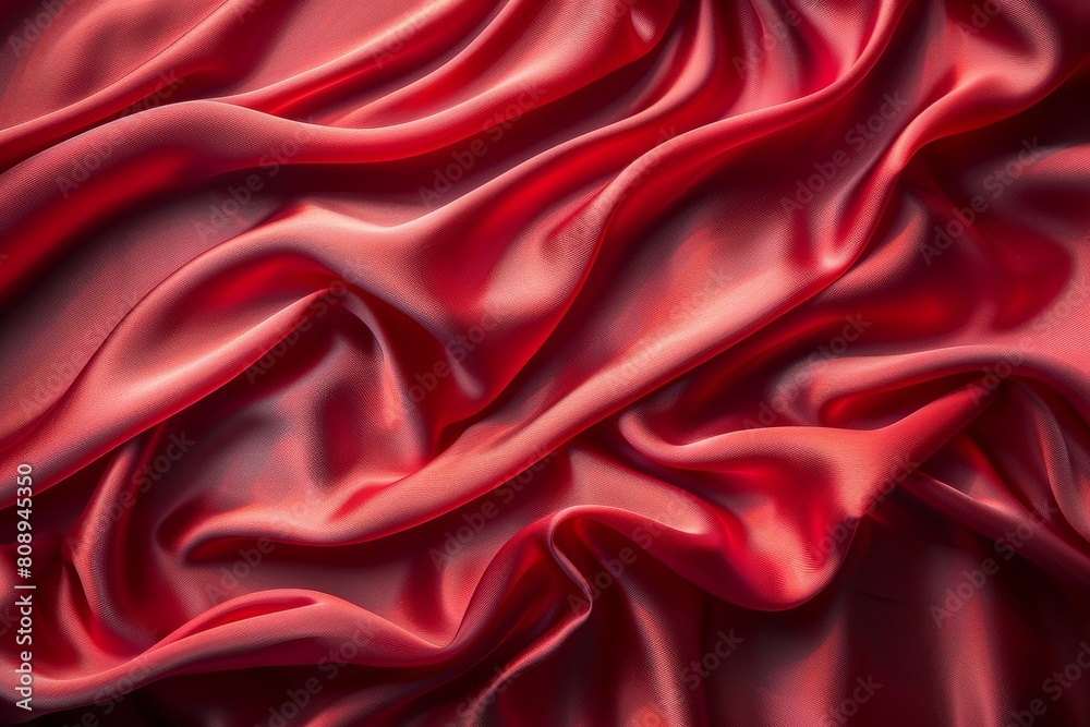 Dive into the deep red waves of this luxurious silk textile, showcasing a close-up of its sumptuous, richly textured surface Dive into the deep red waves of this luxurious silk textile, showcasing a close-up of its sumptuous, richly textured surface