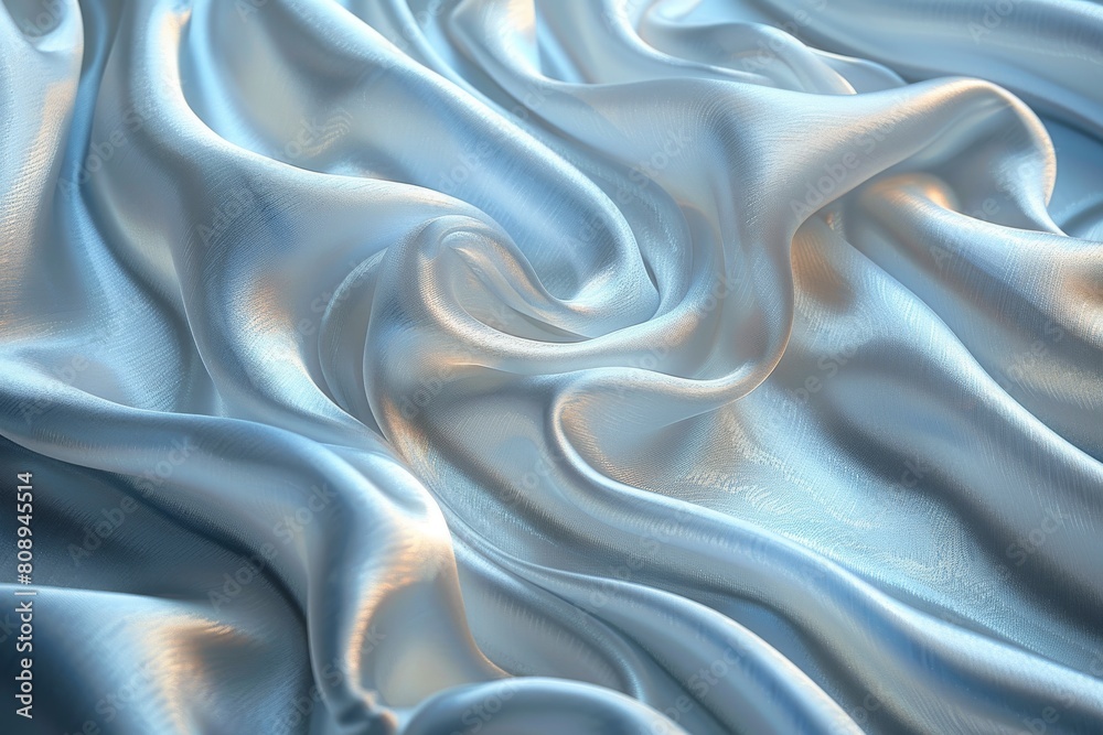 Obraz premium The photo captures a delicate light blue satin material with smooth swirls and folds