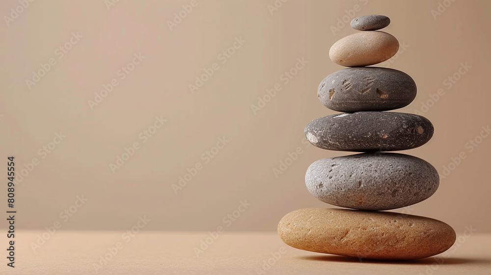 Stacked Smooth Grey Stones Balance Zen Concept Beige Background Stacked Smooth Grey Stones Balance Zen Concept Beige Background