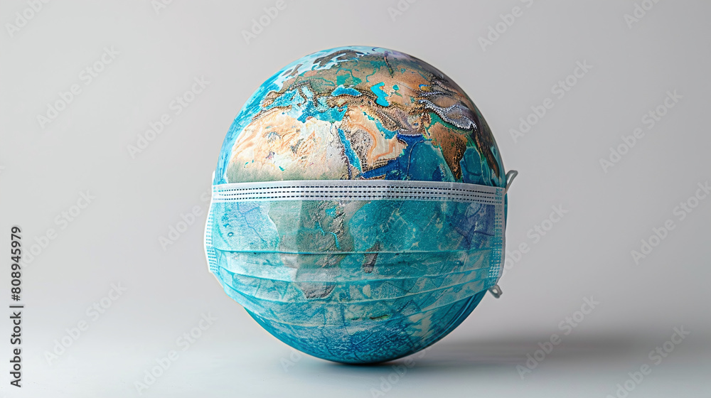 World Globe Wearing Medical Mask on White Background Global Health Concept World Globe Wearing Medical Mask on White Background Global Health Concept