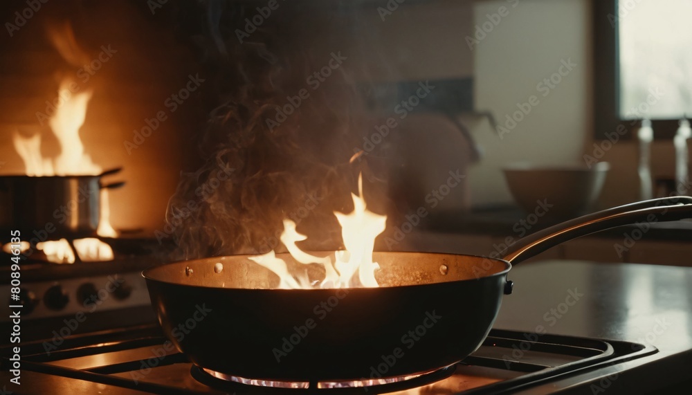 pan and pot are on fire in a kitchen pan and pot are on fire in a kitchen