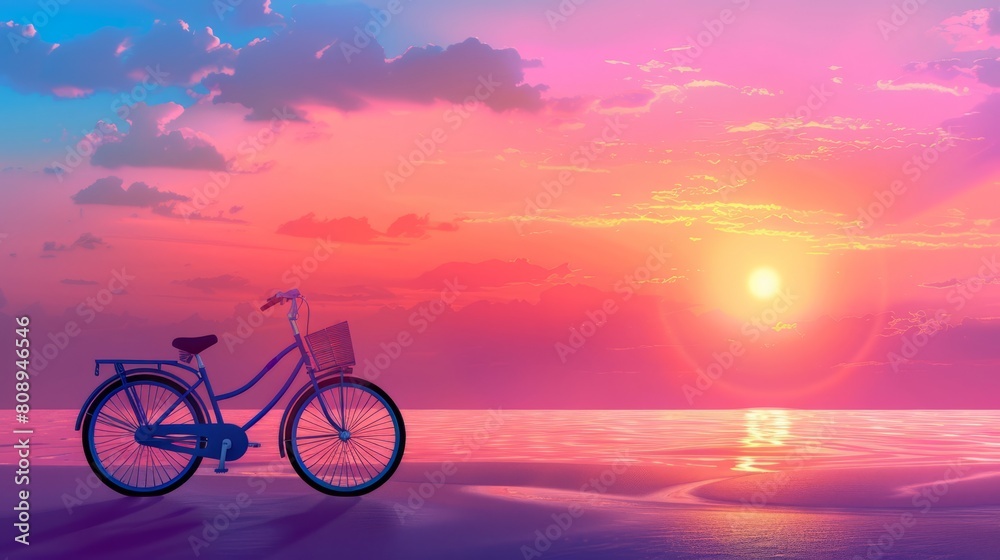 Fototapeta premium bicycle, sunset horizon, with copy space. world bicycle day background concept