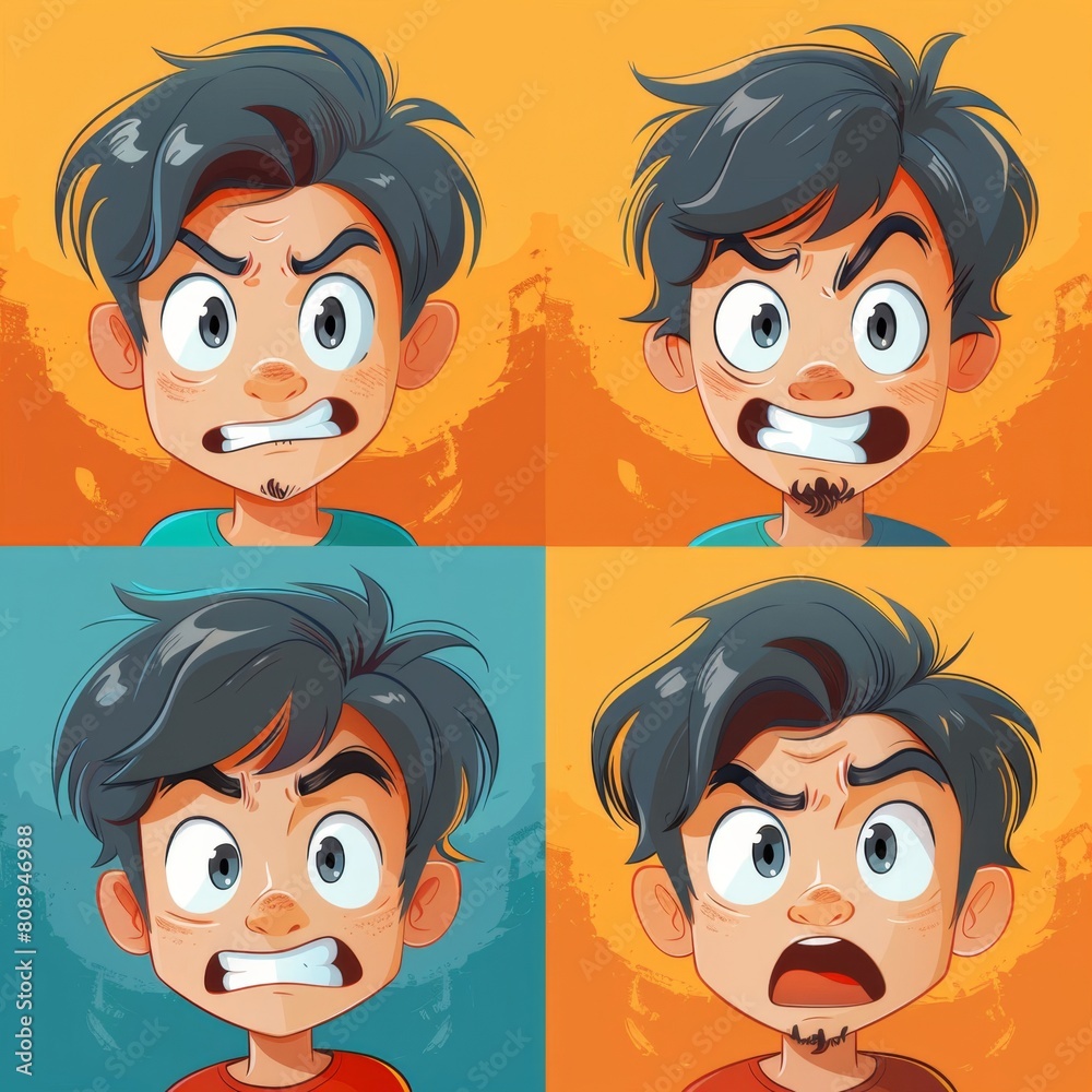 a cartoon boy with different expressions on his face a cartoon boy with different expressions on his face