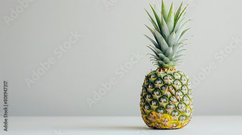 Fresh Whole Pineapple on White Background Green Leaves Tropical Fruit Table Display