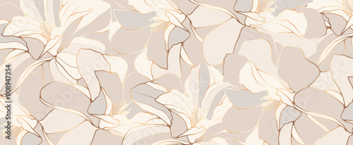 Luxury beige vector wide floral background.