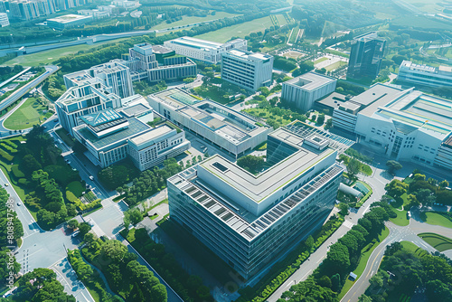 Modern science park with cutting-edge architecture from above