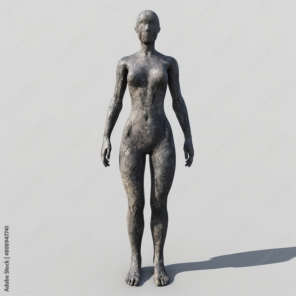 a statue of a woman with a body covered in mud