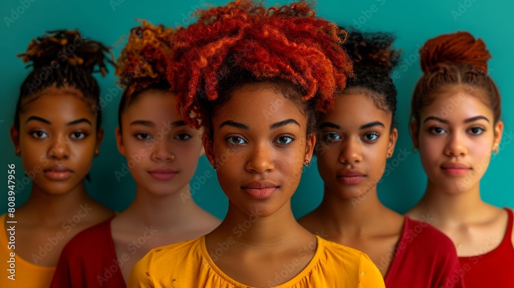 a group of young women with red hair standing in a row