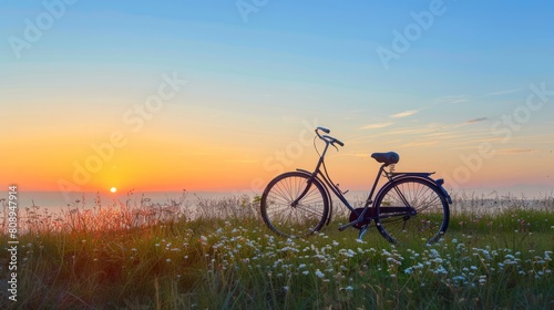 bicycle, sunset horizon, with copy space. world bicycle day background concept