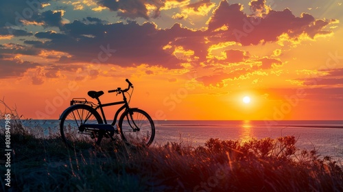 bicycle, sunset horizon, with copy space. world bicycle day background concept