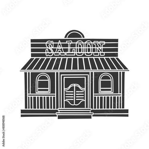 Western Saloon Icon Silhouette Illustration. Cowboy Vector Graphic Pictogram Symbol Clip Art. Doodle Sketch Black Sign.